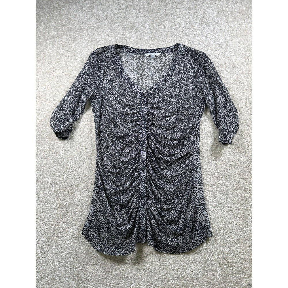 Cabi Womens Size S Black Sheer Rouched Button‎ Down Mobwife Festival